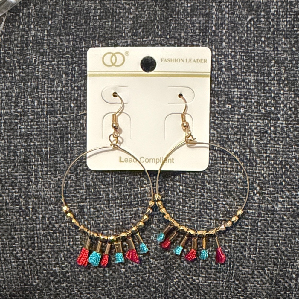 Gold and Multicolor Beaded Hoop Earrings